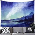 Starry night forest landscape tapestry mural hanging over a minimalist sofa - Hand-painted Starry Galaxy (16)