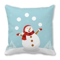 Square peach skin pillowcase with a cute cartoon snowman on a light blue background - 18x18 Inch / Light Blue Background Red Scarf Snowman Style (22)