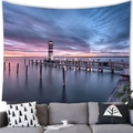 Watercolor lighthouse seascape tapestry hanging over a sofa for modern wall decor - 17 / 100x70(Peach Skin)