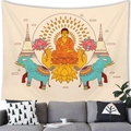 Buddhist tapestry with Buddha on lotus and decorative elephants on a beige background - Buddha with White Pagodas and Elephants Style (150x100 Peach Skin)