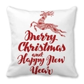 Détail de la taie d'oreiller de Noël avec renne mandala rouge et texte de joyeuses fêtes - Style Renne Mandala Rouge Vif (29) / 45x45cm