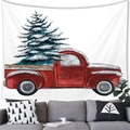 Christmas wall tapestry with a vintage red pickup truck and snowy pine tree decor - Red Pickup in Snow (13)