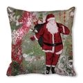Christmas Santa Claus cushion cover in hand-drawn vintage style on peach skin fabric - 18x18 Inch / All-over Ornaments Santa (22)