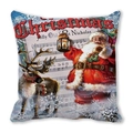 Christmas pillow cover featuring Santa Claus, reindeer and sheet music on red background - Lantern Santa with Music Sheet (21) / 18x18 Inch