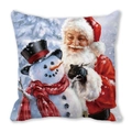Detailed macro shot of high-quality fabric texture on the Christmas Santa cushion cover - Realistic Oil Paint Santa and Snowman (17) / 18x18 Inch