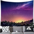 Artistic forest galaxy tapestry with purple starry sky and sunset silhouette over sofa - 100x70cm (Peach Skin) / Afterglow Forest Silhouette (Style 18)