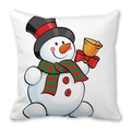 Christmas snowman pillowcase with top hat and red scarf on white peach skin fabric - 18x18 Inch / Snowman with Golden Bell (22)