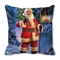 Detailed watercolor print of Santa Claus with lantern and tree on a holiday pillow cover - Snowy Night Lantern Santa (14) / 18x18 Inch