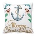 Détail de la housse de coussin en peau de pêche avec ancre nautique et motif sirène - Style de Noël Sirène Style Nautique (30) / 45x45cm