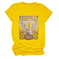 Detailed view of the retro Nashville country music print on a yellow cotton T-shirt - Yellow