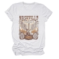 Close-up of white Nashville country music T-shirt featuring guitar and wing graphic - White