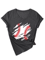 Detail view of charcoal V-neck T-shirt with baseball claw print and knotted hem - Black Heather Grey