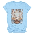 Light blue Nashville country music t-shirt featuring vintage guitar and wing graphic print - Light Blue