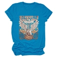 Detail of Nashville country music print on sky blue crew neck cotton t-shirt for women - Lake Blue