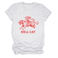 Détail d'un t-shirt blanc en coton avec imprimé Hell Cat rouge vintage et motif tigre - S / Blanc