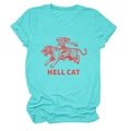 Détail de l'imprimé tigre Hell Cat rouge et texture sur T-shirt en coton bleu clair - S / Bleu Eau Profonde