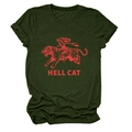 Détail d'un t-shirt en coton vert foncé avec imprimé rouge Hell Cat et tigre - S / Vert Militaire