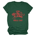 Détail du t-shirt rétro vert foncé en coton avec imprimé graphique Hell Cat - S / Vert Vintage