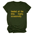 Detail of dark green t-shirt featuring yellow text print and rolled cuff sleeve design - Army Green