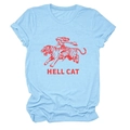 T-shirt Hell Cat bleu clair avec illustration vintage rouge d'une femme chevauchant un tigre - S / Bleu clair