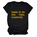Detail of black cotton t-shirt with 'heated all the time' yellow text print - Black