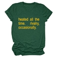 Detail of crew neck and cotton fabric texture on dark green short sleeve T-shirt - Vintage Green