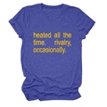 Detail of royal blue crew neck T-shirt with yellow heated all the time slogan print - Vintage Blue