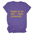 Women's casual purple heather crew neck T-shirt with yellow heated all the time slogan - Purple