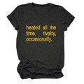 Detail of grey heather t-shirt showing yellow printed text and soft cotton fabric texture - Black Heather Grey