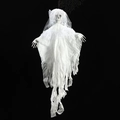Detailed close-up of Halloween ghost bride prop with torn white veil and skull feature - Skeleton Bride