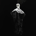 Hanging Halloween ghost decoration with skull head and tattered black fabric details - Handless Mesh Ghost