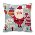 Detail des Weihnachtskissenbezugs mit Weihnachtsmann, Bäumen und Merry Christmas Druck - Hellblau Cartoon Weihnachtsmann Geschenkkarton Stil (29)