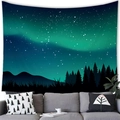 Forest and starry sky wall tapestry featuring northern lights in a cozy living room decor - 100x70cm (Peach Skin) / Northern Lights Forest Silhouette (Style 17)