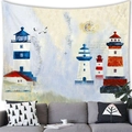 Artistic watercolor lighthouse tapestry hanging in a modern living room setting - 19 / 100x70(Peach Skin)