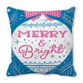 Fodera per cuscino natalizio Merry and Bright in tessuto pelle di pesca blu e rosa per divano - Sfondo Blu Ornamento Rosa Merry & Bright (8) / 45*45cm