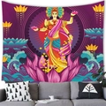 Polyester tapestry featuring Goddess Lakshmi on lotus for home wall decoration - Goddess Lakshmi Lotus Style (150x100 Peach Skin)