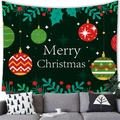 Detalle de tapiz navideño con texto Merry Christmas sobre fondo verde de tela - 100x70(Piel de Melocotón) / Fondo de Bolas Verde Oscuro (23)