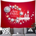 Detalle de tapiz navideño rojo colgado sobre un sofá gris en un interior - 100x70 Piel de Melocotón / Copos de Nieve de Papel Cortado (20)