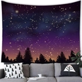 Forest and starry night sky tapestry wall hanging over a gray fabric sofa - 100x70cm (Peach Skin) / Gradient Starry Forest (Style 16)
