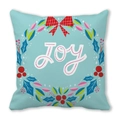 Fodera per cuscino natalizio azzurro con testo JOY e ghirlanda festiva - Corona Blu Chiaro JOY (9) / 45*45cm