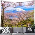 Tenture japonaise avec le Mont Fuji et cerisiers suspendue au-dessus d'un canapé - 100x70(Peau de Pêche) / Jardin du Mont Fuji et Paysage de Sakura