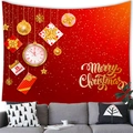 Detalle de tapiz navideño rojo vibrante con bolas doradas y adornos festivos de lujo - 100x70(Piel de Melocotón) / Reloj de Bolsillo y Calendario (9)