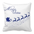 Federa per cuscino bianca con stampa di Babbo Natale e renne blu scuro per divano - Renna Slitta Blu e Bianco (3)