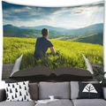 Tapisserie de livre magique surréaliste avec prairies et montagnes au-dessus d'un canapé - 100cmx70cm / Regardant La Prairie Dans Le Livre (14)