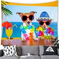 Bulldog tapestry featuring dogs with sunglasses on a tropical beach over a sofa - 100cmx70cm / Double Dog Beach Vacation Style (5)
