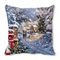 Square peach skin pillow with winter oil painting scene of snowy postbox and cozy cottage - Snow Scene Red Mailbox Oil Painting (3) / 18x18 Inch