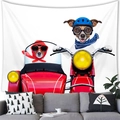 Watercolor wall tapestry featuring cute dogs driving a vintage red motorcycle and sidecar - 150x100(Peach Skin) / Dog Riding Red Motorcycle Style