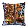 Christmas peach skin pillowcase with winter window, festive tree and robin illustration - Snow Window Robin Illustration (4) / 18x18 Inch