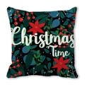 Federa natalizia quadrata in velluto pelle di pesca con stampe di stelle di Natale e bacche - 45*45cm / Design Floreale Rosso su Sfondo Scuro (11)