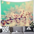 Tapisserie de fleurs de cerisier avec pétales roses sur fond vert pour décoration - 100x70(Peau de Pêche) / Sakura à Pétales Blancs et Étamines Roses